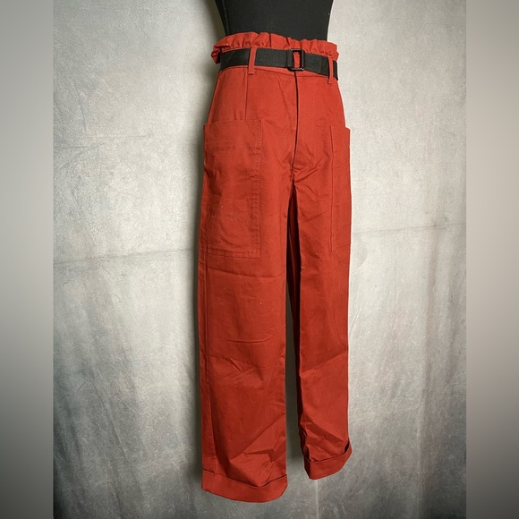 Zara Rust Red Belted High Waisted Pants Size S - Picture 3 of 7